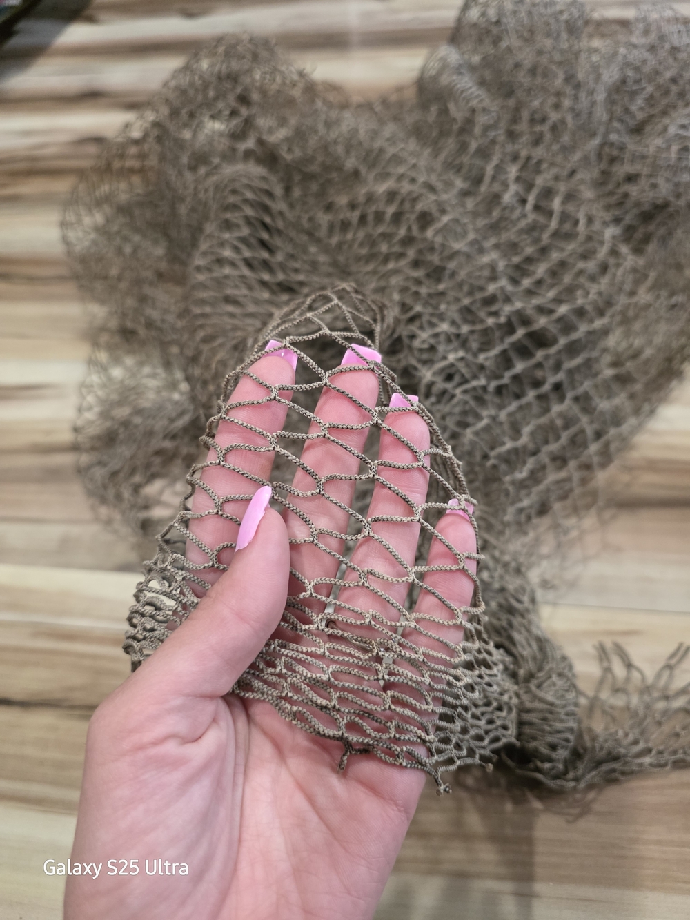 Open Weave Knit Netting Scarf in Olive Taupe